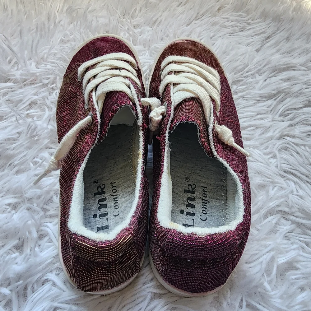 Burgundy Girls Sparkly Canvas Shoes